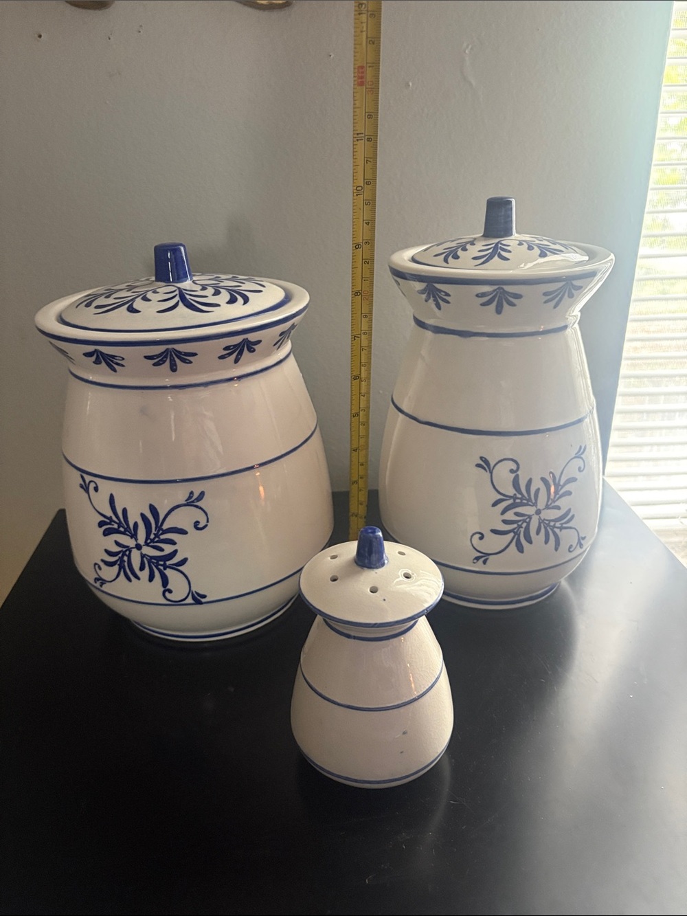 Vintage 1950s blue & White Floral Cookie, Flour & Salt Canister Set - Picture 2 of 3